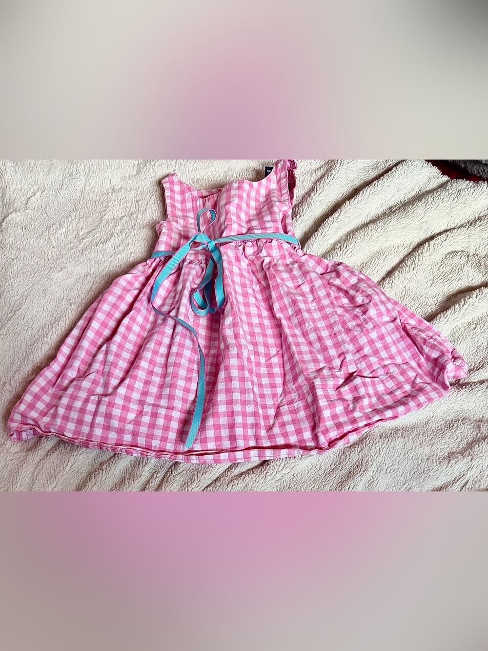 Ralph Lauren Pink Gingham Dress with Blue Sash